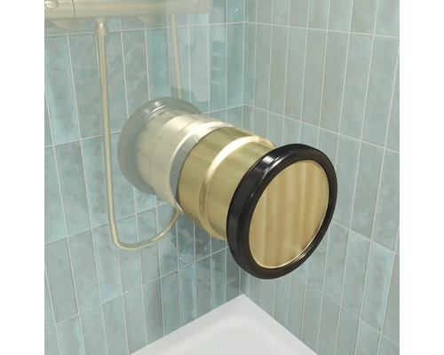 Porte de douche Jungborn avec paroi latérale SETTE, porte pivotante fixée à une partie fixe, 80 x 80 x 200 cm, profilé doré mat, verre transparent, revêtement résistant à la saleté, sens d'ouverture à droite, paroi latérale à gauche, poignée amortissante