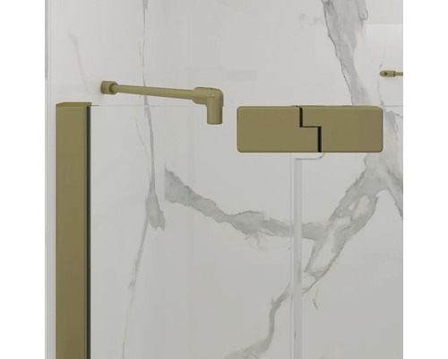 Porte de douche Jungborn avec paroi latérale SETTE, avec porte pivotante fixée à la partie fixe, 75 x 75 x 200 cm, profilé doré mat, verre transparent, revêtement résistant à la saleté, sens d'ouverture à gauche, sens d'ouverture à droite