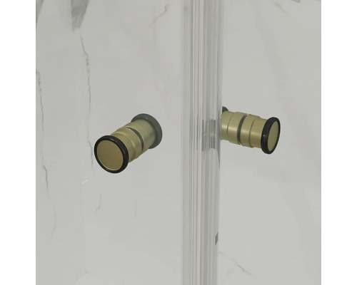 Ensemble d'accès d'angle SETTE de Jungborn avec porte pivotante sur la partie fixe 75 x 75 x 200 cm, profilé doré mat, verre transparent résistant à la saleté, sens d'ouverture à gauche ou à droite, poignée amortissante