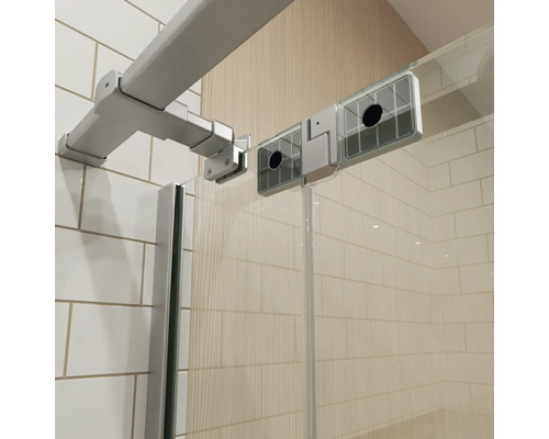 Jungborn Duschtür mit Seitenwand SETTE Drehtür mit Festteil rechts und Seitenwand links 80 x 90 x 200 cm Profilfarbe silber Klarglas mit schmutzabweisende Glasbeschichtung und Stangengriff