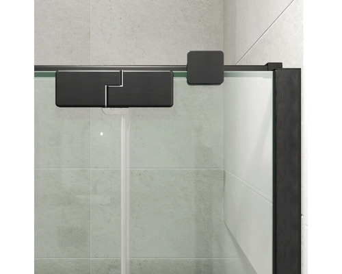 Jungborn Duschtür mit Seitenwand SETTE Drehtür mit Festteil rechts und Seitenwand links 90 x 100 x 200 cm Profilfarbe schwarz Klarglas mit schmutzabweisende Glasbeschichtung und Stangengriff