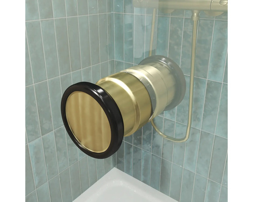Porte de douche Jungborn avec paroi latérale SETTE, avec porte pivotante fixée à la partie fixe, 80 x 90 x 200 cm, profilé doré mat, verre transparent, résistant à la saleté, charnières à gauche, paroi latérale à droite, poignée amortissante