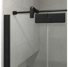 Jungborn Duschtür mit Seitenwand SETTE Drehtür mit Festteil links und Seitenwand rechts 100 x 90 x 200 cm Profilfarbe schwarz Klarglas mit schmutzabweisende Glasbeschichtung und Puffergriff