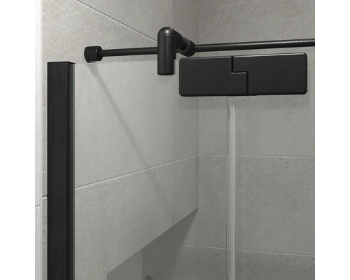 Jungborn Duschtür mit Seitenwand SETTE Drehtür mit Festteil links und Seitenwand rechts 100 x 90 x 200 cm Profilfarbe schwarz Klarglas mit schmutzabweisende Glasbeschichtung und Puffergriff