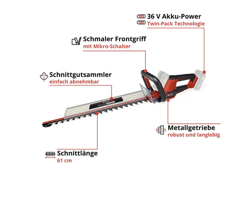 Einhell Akku-Heckenschere Power X-Change GC-CH 36/61 Li ohne Akku und Ladegerät