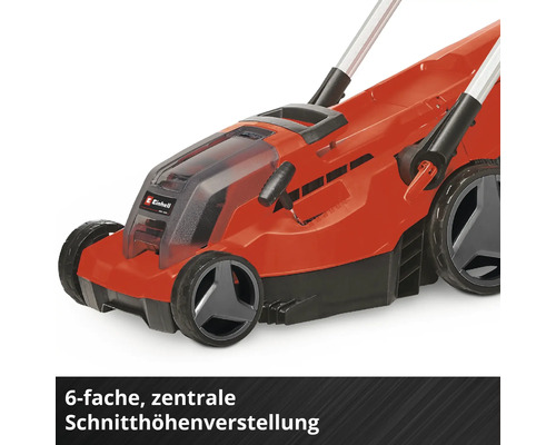 Einhell Akku Rasenmäher mit 6 facher zentraler Schnitthöhenverstellung