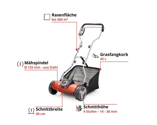 Tondeuse manuelle sans fil Einhell Power-X-Change GE-HM 18/38 Li sans batterie ni chargeur