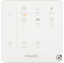 Interrupteur d'éclairage Philips avec divers préréglages pour les modes d'éclairage, la fonction de gradation et le contrôle UVB VitaUP. (Image AI modified or generated)