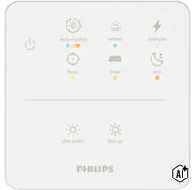 Philips Hue Wandschalter zur Lichtsteuerung mit verschiedenen Beleuchtungsmodi und Dimmfunktion. (Image AI modified or generated)