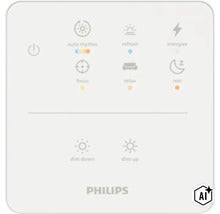 Philips Hue Lichtschalter Wandschalter mit verschiedenen Lichtszenen und Dimmfunktion zur Steuerung intelligenter Beleuchtung (Image AI modified or generated)