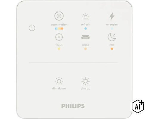 Philips Hue Lichtschalter Wandschalter mit verschiedenen Lichtszenen und Dimmfunktion zur Steuerung intelligenter Beleuchtung (Image AI modified or generated)