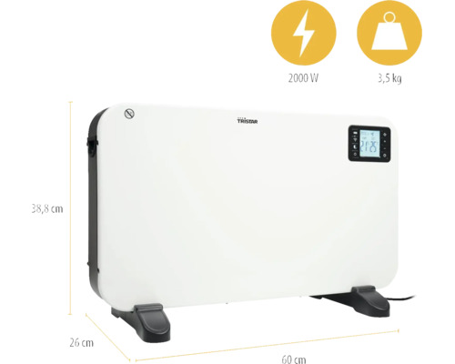 Tristar Konvektor Heizung mit 2000 Watt Leistung und digitalem Display zur Wandmontage oder als Standgerät