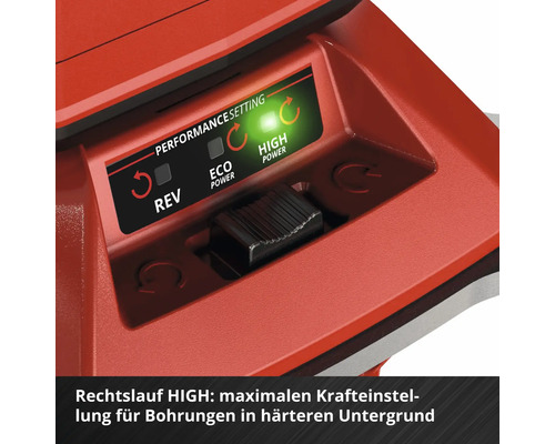 Vue détaillée de la commande de puissance d'un outil électrique avec options de réglage pour rotation droite, Eco Power et High Power.