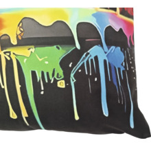 Coussin décoratif avec motif abstrait de peinture qui coule sur un fond sombre