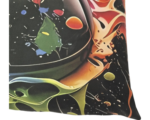 Dekokissen mit abstraktem Weltraum Design und Planetenmotiv.
