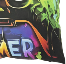 Coussin décoratif avec motif de jeu et inscription Gamer