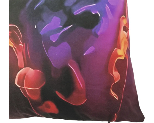Coussin décoratif avec motif abstrait moderne aux tons expressifs.