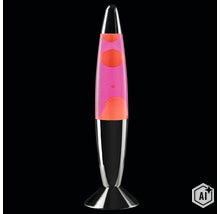 Lampe à lave avec corps en verre cylindrique et pied en métal. (Image AI modified or generated)