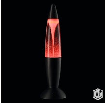 Lampe lave tornade avec base et pointe noires comme lampe de table décorative (Image AI modified or generated)
