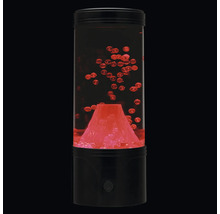 Lampe lave volcan avec billes ascendantes dans un boîtier cylindrique en plastique avec socle.