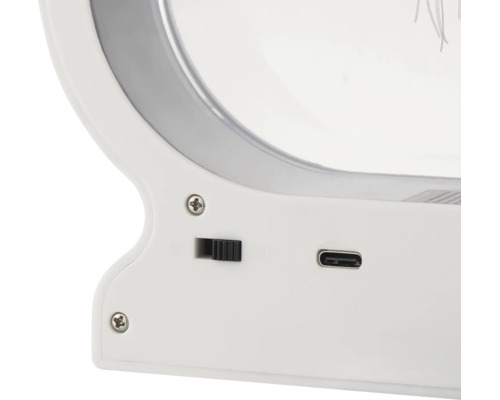 Detailansicht der Basis einer LED Tischleuchte mit Schalter und USB C Ladeanschluss