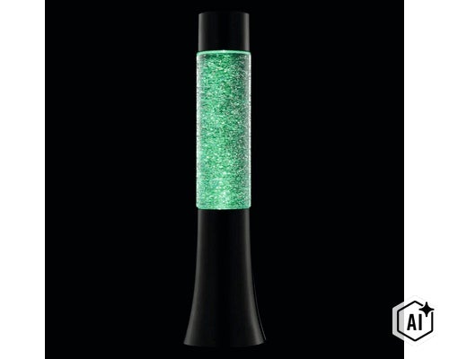 Dekorative Glitzerlampe mit zylindrischem Korpus und Standfuß (Image AI modified or generated)