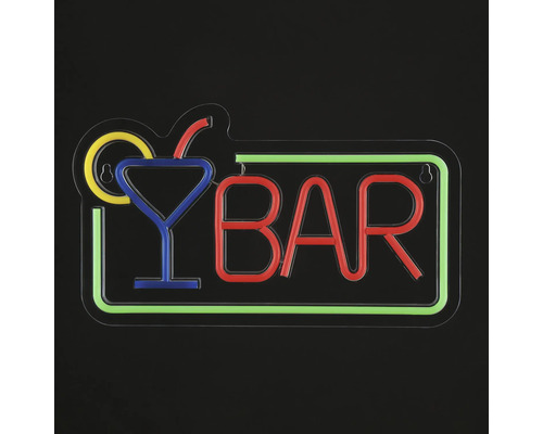 LED Neon Schild Bar mit Cocktail Glas Motiv für die Wandmontage