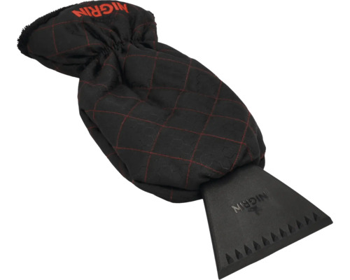Nigrin Eiskratzer mit integriertem Handschuh für warme Hände beim Scheibenkratzen im Winter.