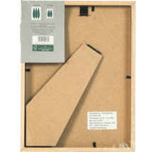 Vue arrière d'un cadre photo en bois de pin avec support pour poser sur des tables.