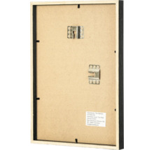 Dos d'un cadre photo en bois avec deux attaches métalliques pour format portrait et paysage.