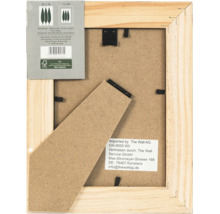 Dos d un cadre photo en bois avec support et label de certification FSC