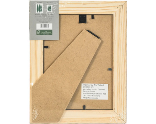 Dos d un cadre photo en bois avec support pliable et certification FSC