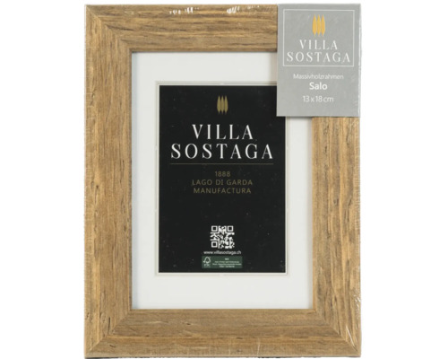 Cadre photo Villa Sostaga en bois massif format 13 par 18 centimètres avec passe-partout et certification FSC.