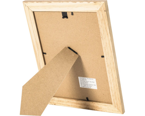 Dos d un cadre photo en bois avec support et attaches métalliques