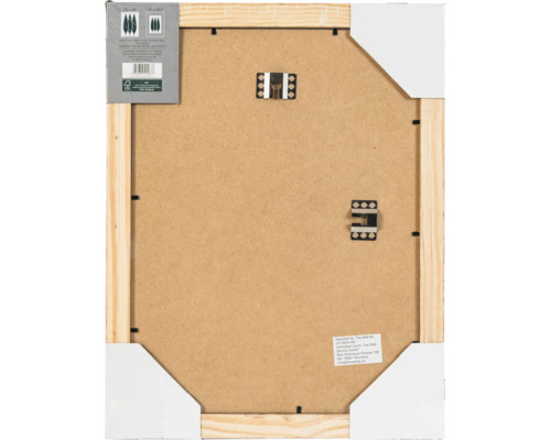 Dos d un cadre photo en bois avec dispositif de suspension et certification FSC