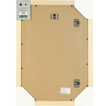 Vue arrière d'un cadre photo rectangulaire en bois avec fixations intégrées et informations produit