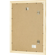 Vue arrière d un cadre en bois rectangulaire avec des attaches métalliques et un panneau de fibres dur