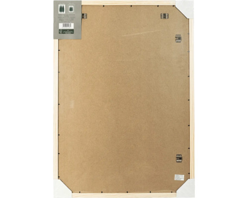 Dos d un cadre photo en bois avec fixations métalliques et certification FSC pour suspension murale