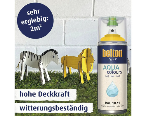 Belton Free Aqua Colours Sprühlack in Rapsgelb mit hoher Deckkraft und Witterungsbeständigkeit für zwei Quadratmeter Reichweite