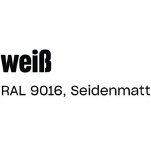 Schriftzug weiß RAL 9016 seidenmatt als Produktmerkmal für Lack oder Farbe