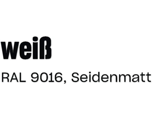 Schriftzug weiß RAL 9016 seidenmatt als Produktmerkmal für Lack oder Farbe