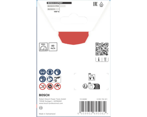 Dos d'un emballage de disque à tronçonner Bosch Expert avec consignes de sécurité et données techniques