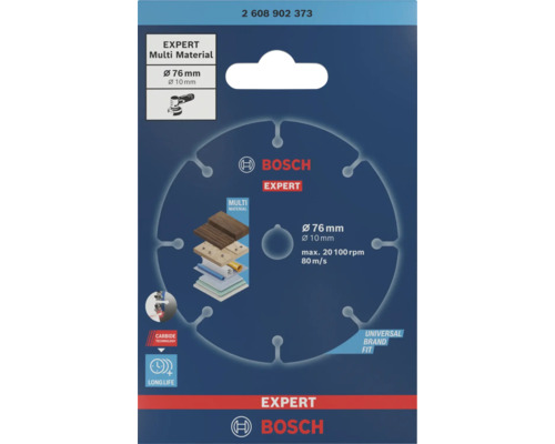 Disque à tronçonner Bosch Expert Multi Material de 76 millimètres de diamètre avec alésage de 10 millimètres pour meuleuse en emballage blister