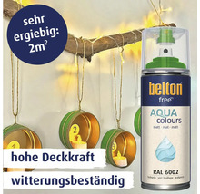 belton free Aqua Colours Sprühlack in Laubgrün RAL 6002 für 2 Quadratmeter Reichweite mit hoher Deckkraft und Witterungsbeständigkeit
