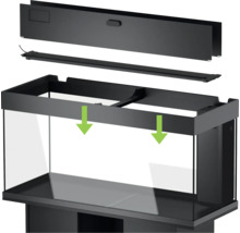 Aquarium avec couvercle amovible et éclairage LED pour montage sur le meuble.