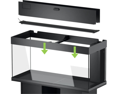 Aquarium avec couvercle amovible et éclairage LED pour montage sur le meuble.