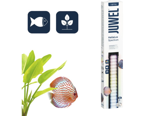 Éclairage pour aquarium Juwel HeliaLux Spectrum incluant symboles poisson et plante