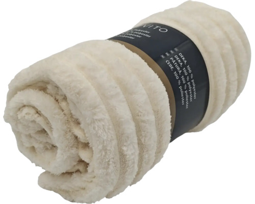 Zusammengerollte Wohndecke aus Polyester mit Banderole