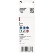 Rückseite der Produktverpackung von Bosch mit Sicherheitshinweisen und Herstellerinformationen