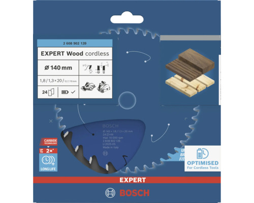 Bosch Expert Wood cordless Kreissägeblatt mit 140 Millimeter Durchmesser und 24 Zähnen für Holz